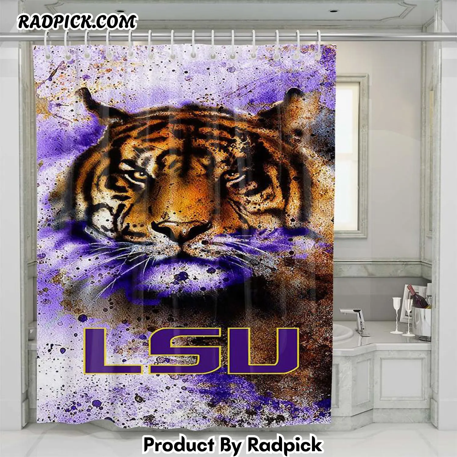 Tigers lsu logo wallpaper shower curtain set for bathroom decor gift for friends rp38774